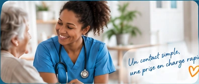 Infirmière échangeant avec une patiente, un contact simple et humain